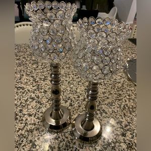 Silver Crystal Candle Holders Set of 2